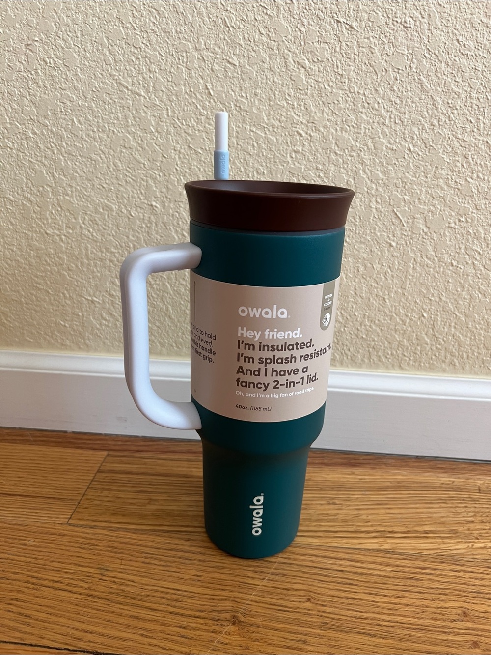 Owala Teal Insulated Travel Mug with White Handle